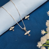 925 Sterling Silver Airplane Pendant & Stud Set