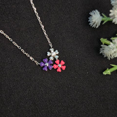925 Sterling Silver Floral Trio Cutie Necklace
