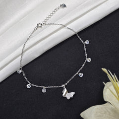 925 Sterling Silver Minimal Sparkling Butterfly Anklet
