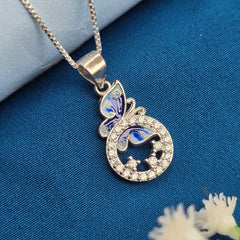 925 Sterling Silver Blue Butterfly Pendant & Stud Set