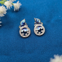 925 Sterling Silver Blue Butterfly Pendant & Stud Set