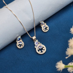 925 Sterling Silver Blue Butterfly Pendant & Stud Set