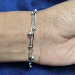 925 Sterling Silver 2 Layer Delicate Charm Duo Bracelet