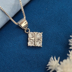 925 Sterling Silver Classic Square Sparkle Pendant Set