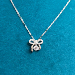 925 Sterling Silver Cute Dancing Diamond Bow Necklace