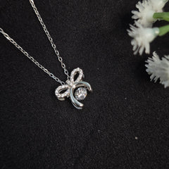 925 Sterling Silver Cute Dancing Diamond Bow Necklace