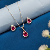 925 Sterling Silver Sparkling Ruby Drop Set