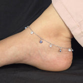 925 Sterling Silver Evil Eye & Star Charm Anklet