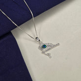 925 Sterling Silver Peacock Feather & Flute Design Chain Pendant