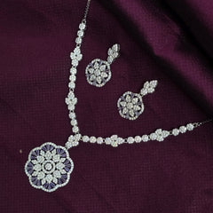 925 Sterling Silver Violet Petal Sparkle Floral Jewellery Set