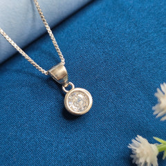 925 Sterling Silver Minimal Shine Solitaire Pendant Set