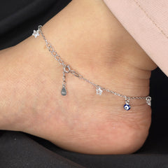 925 Sterling Silver Evil Eye & Star Charm Anklet