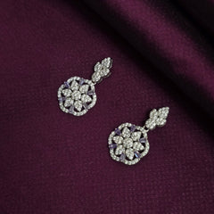 925 Sterling Silver Violet Petal Sparkle Floral Jewellery Set