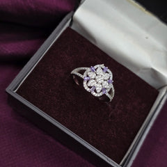 925 Sterling Silver Violet Petal Sparkle Floral Jewellery Set