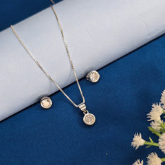 925 Sterling Silver Minimal Shine Solitaire Pendant Set