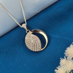 925 Silver Dual-Tone Sparkle Circle Pendant Set