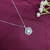 925 Sterling Silver Blue Halo Sparkle Pendant Necklace