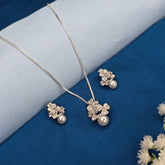 925 Sterling Silver Floral Pearl Pendant Set with Stud Earrings