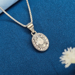 925 Sterling Silver Oval Halo Pendant & Stud Set