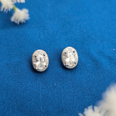 925 Sterling Silver Oval Halo Pendant & Stud Set