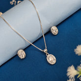 925 Sterling Silver Oval Halo Pendant & Stud Set