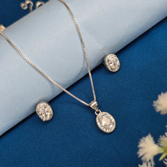 925 Sterling Silver Oval Halo Pendant & Stud Set
