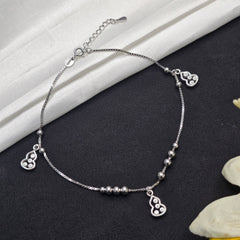 925 Sterling Silver Triple Drop Charm Anklet