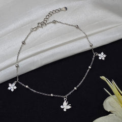 925 Sterling Silver Elegant Butterfly & Flower Anklet