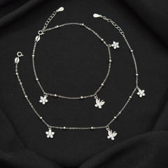 925 Sterling Silver Elegant Butterfly & Flower Anklet