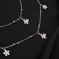 925 Sterling Silver Elegant Butterfly & Flower Anklet