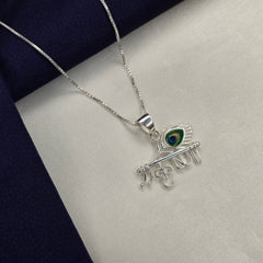 925 Silver Mor Pankh Krishna Name Chain Pendant