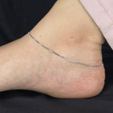925 Sterling Silver Classic Thin Box Chain Anklet Pair