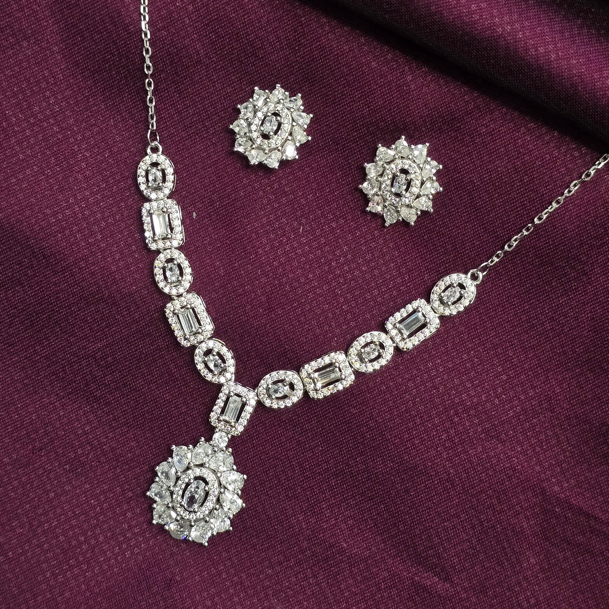 925 Steling Silver Flower Design Jewellery Set