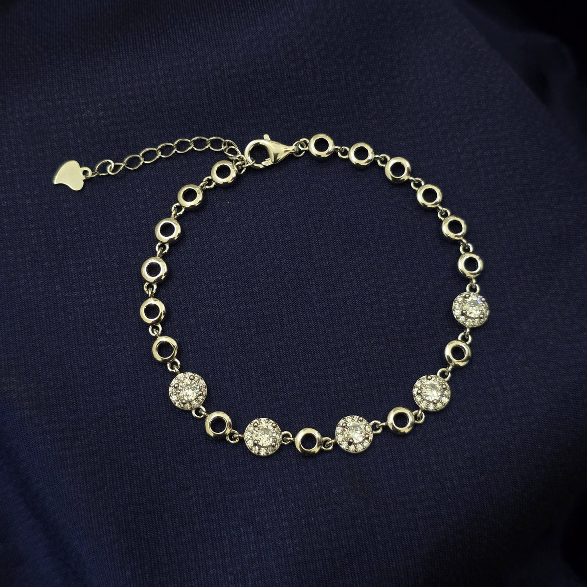 925 Sterling Silver Sparkle Round Charm Bracelet
