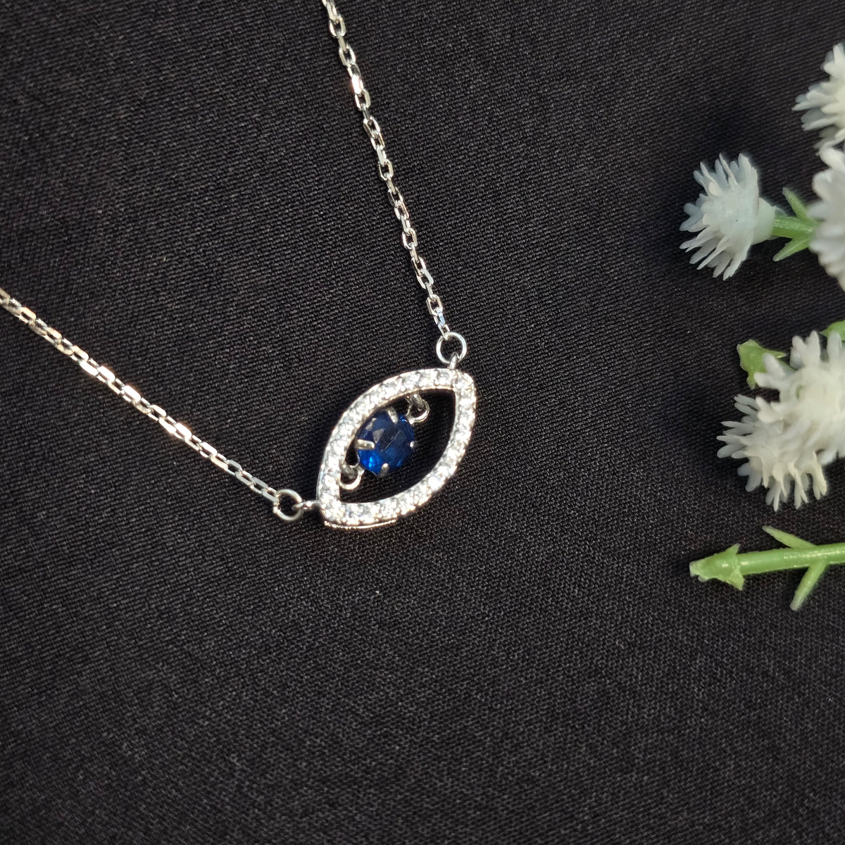 925 Sterling Silver Dancing Blue Stone Necklace