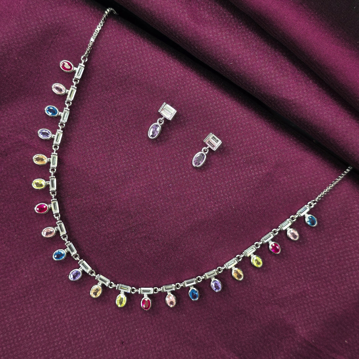 925 Sterling Silver Multi-Colour Stone Jewellery Set