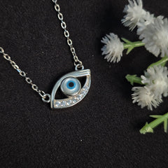 925 Sterling Silver Sparkle Evil Eye Charm Necklace