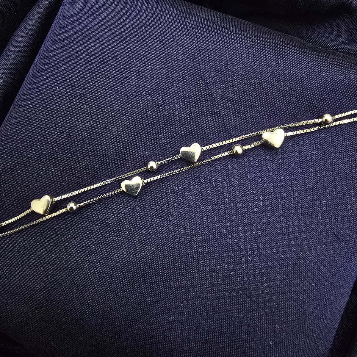 925 Sterling Silver 2 Layer Classic Heart Bracelet