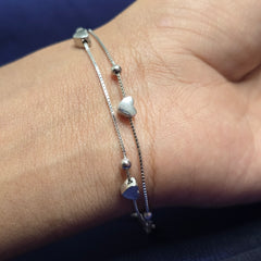 925 Sterling Silver 2 Layer Classic Heart Bracelet