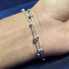 925 Sterling Silver 2 Layer Minimal Cube Bead Bracelet