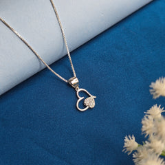925 Sterling Silver Heart Design Chain Pendant Set