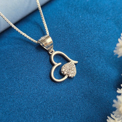 925 Sterling Silver Heart Design Chain Pendant Set