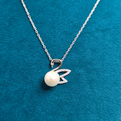 925 Sterling Silver Swan Pearl Pendant Necklace