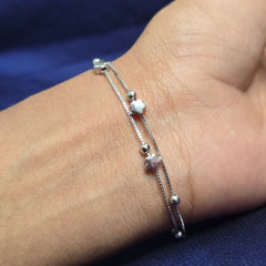 925 Sterling Silver Twin-Line Flower Charm Bracelet