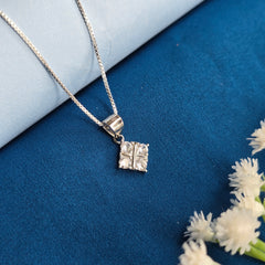 925 Sterling Silver Classic Square Sparkle Pendant Set