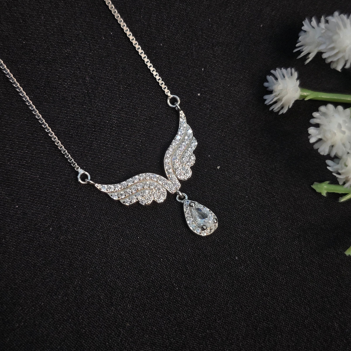 925 Sterling Silver Angel Wing Shine Necklace