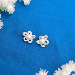 925 Sterling Silver Elegant Pearl Drop Floral Set