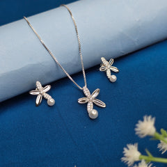 925 Silver Sparkle Pearl Pendant Set