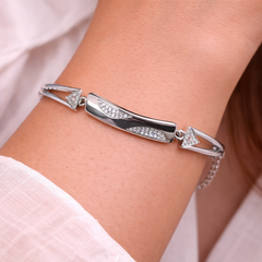 925 Sterling Silver Adjustable Wave-Design CZ Bracelet