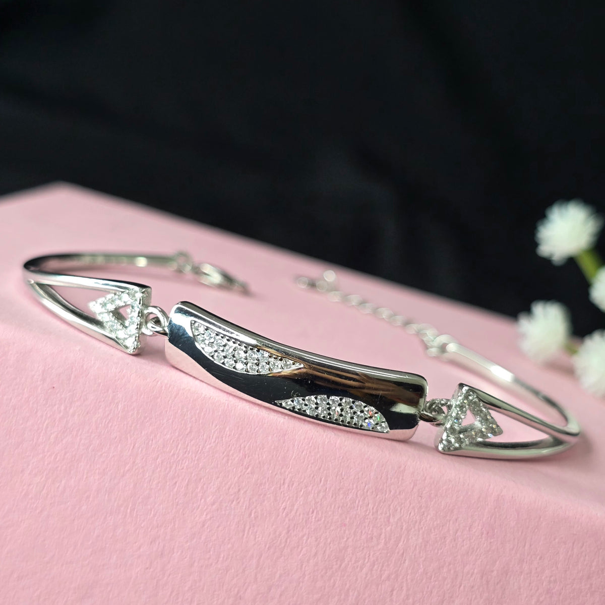 925 Sterling Silver Adjustable Wave-Design CZ Bracelet